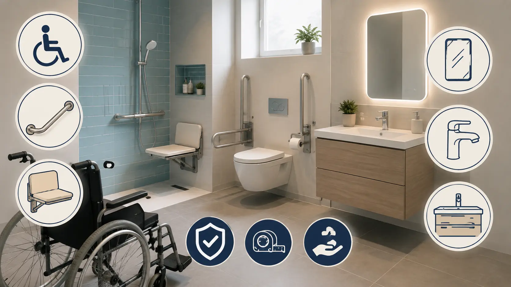 Meubles et accessoires pour salle de bain PMR