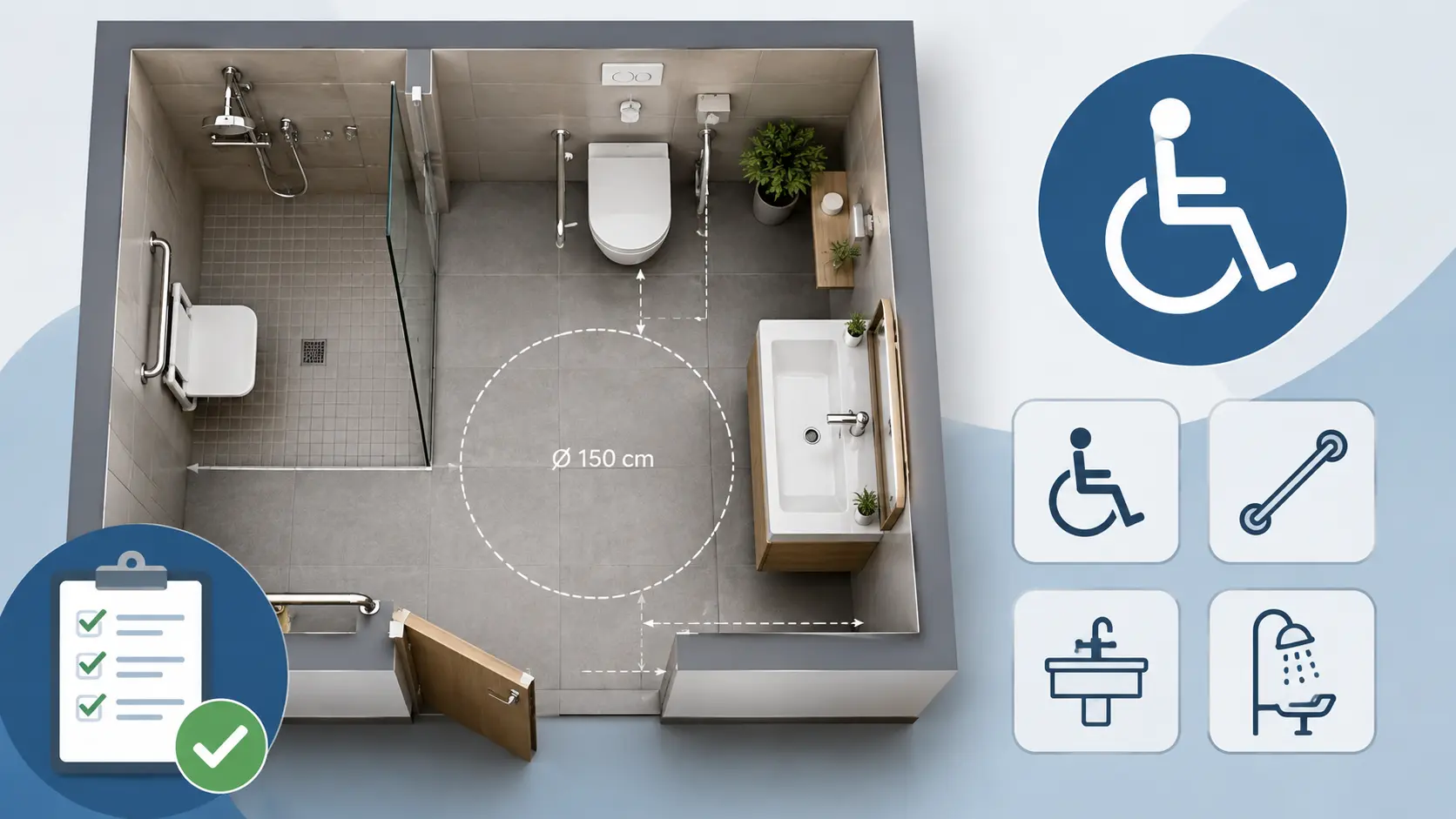 Plan d'une salle de bain PMR : aménagement optimisé
